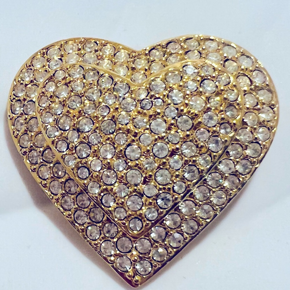 Joan Rivers Classic Collection Gold Tone Simulated Rhinestone Heart Brooch